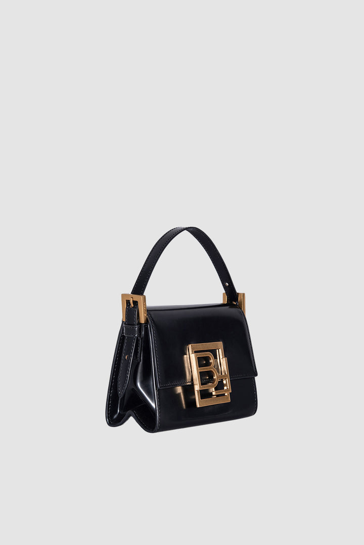 Fran Black Semi Patent Leather Top-Handle Bag