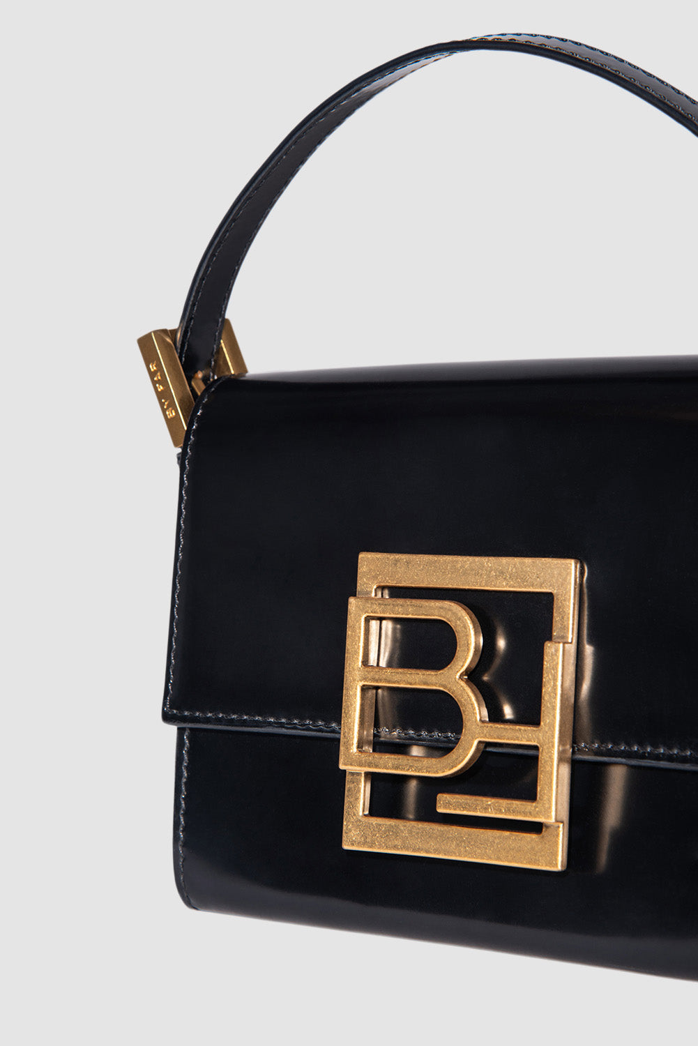 Fran Black Semi Patent Leather Top-Handle Bag