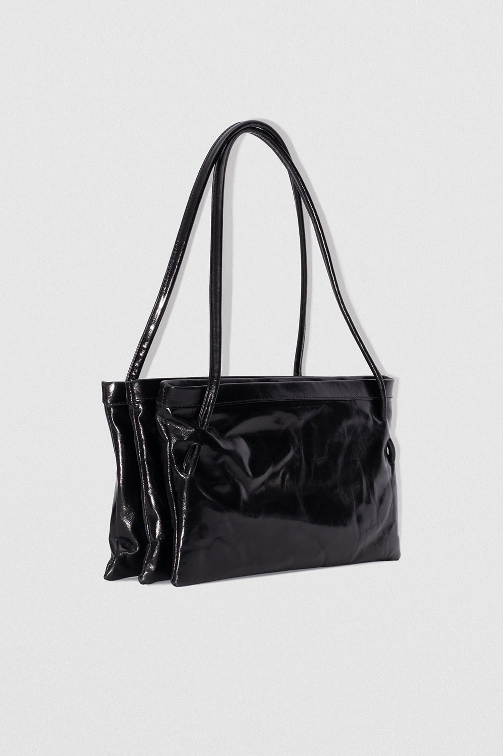 Hannah Black Creased Calf Leather Shoulder Bag