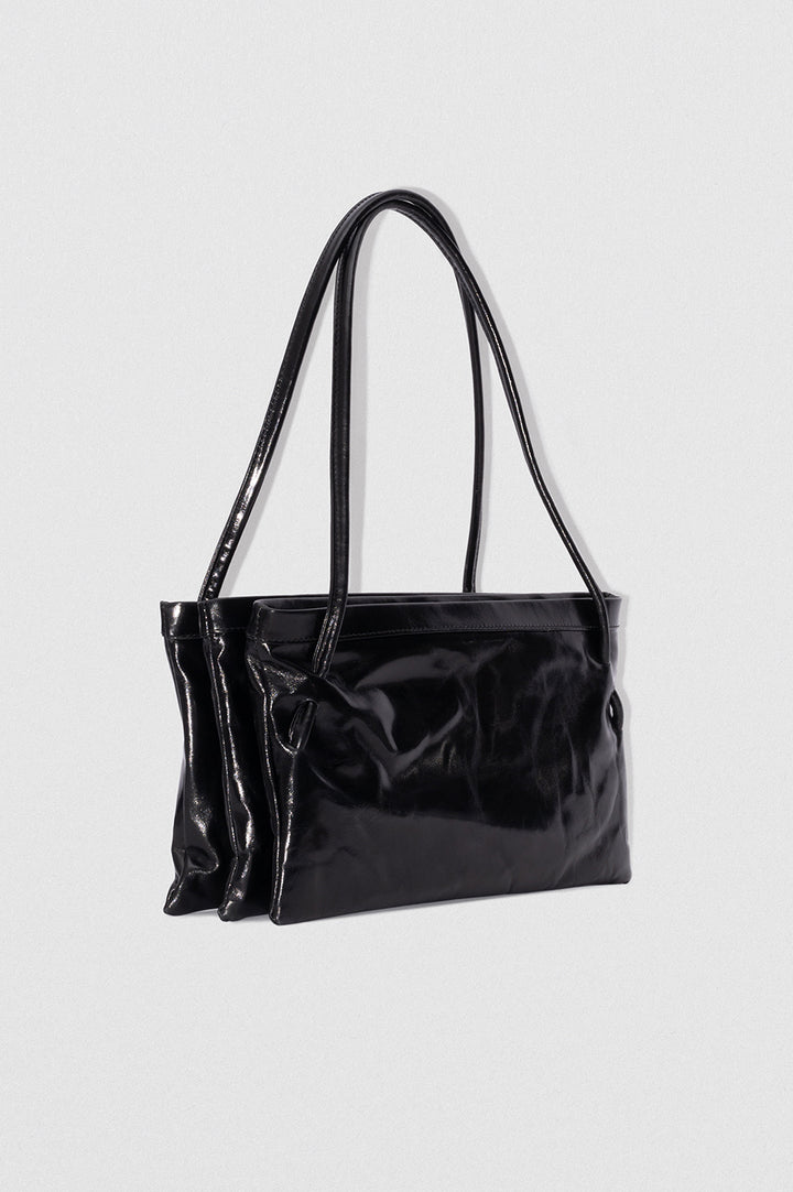 Hannah Black Creased Calf Leather Shoulder Bag
