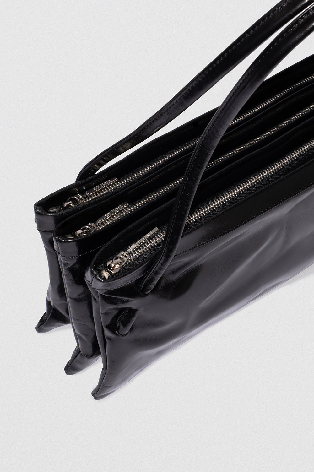 Hannah Black Creased Calf Leather Shoulder Bag