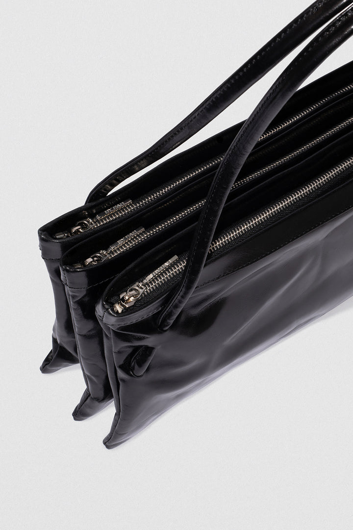 Hannah Black Creased Calf Leather Shoulder Bag