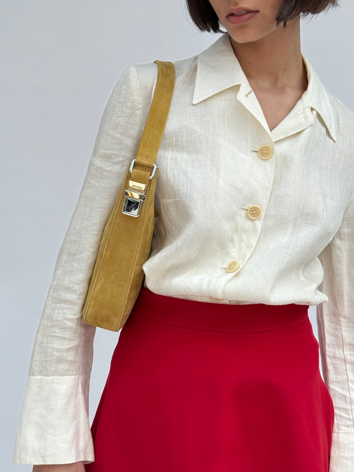 Rhea Cumin Kid Suede Leather Shoulder Bag