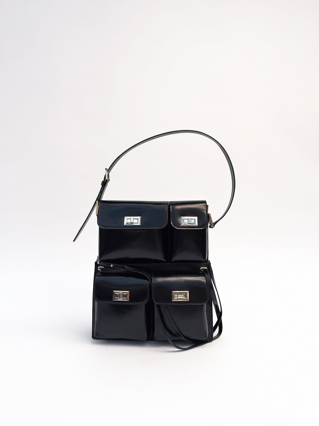 Billy Black Semi Patent Leather Shoulder Bag