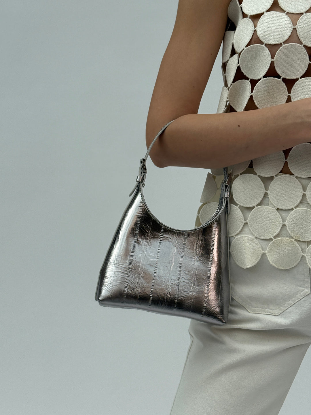 Baby Camryn Inox Eel Embossed Metallic Leather Top-Handle Bag