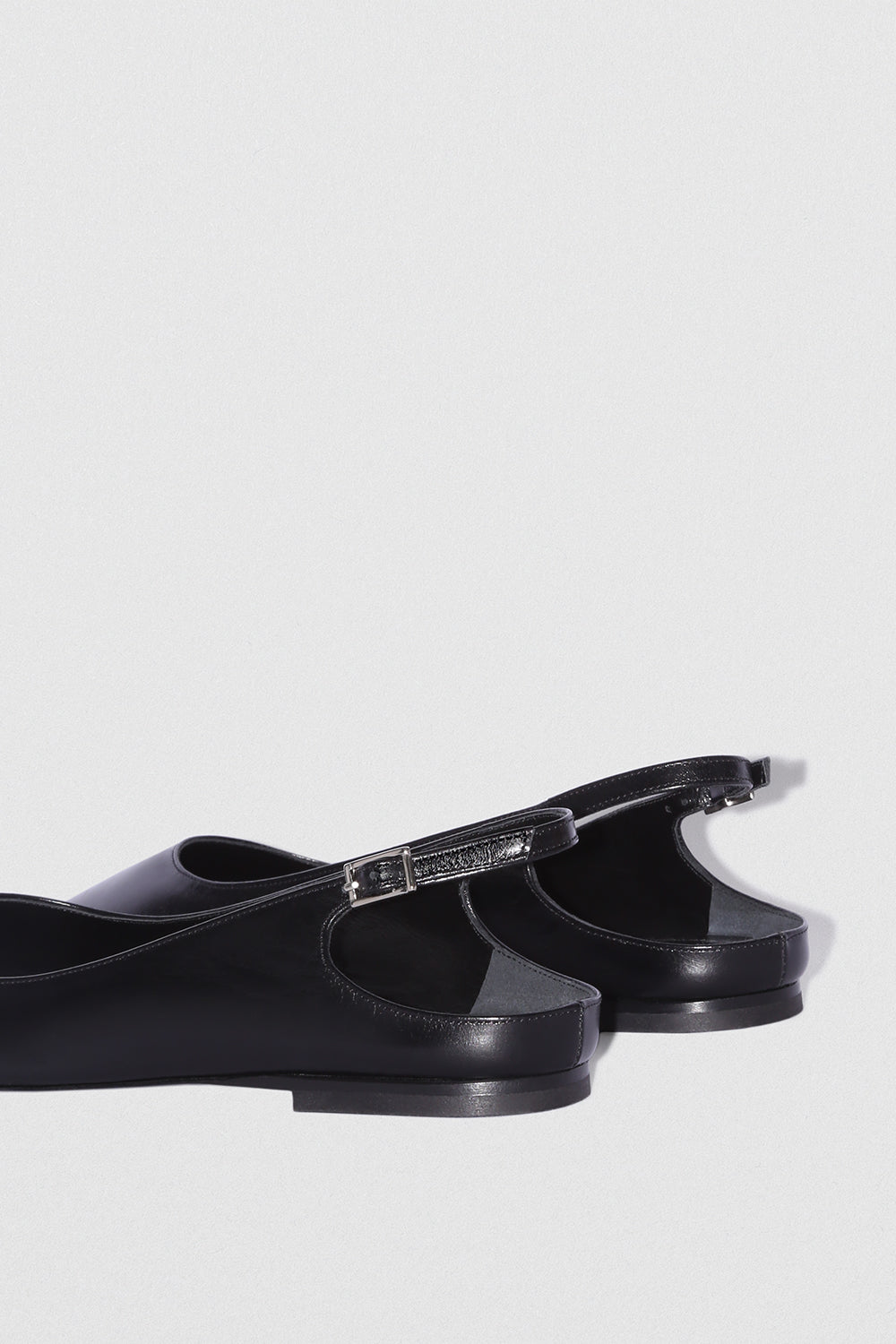 Koyna Black Creased Calf Leather Slingback Flat