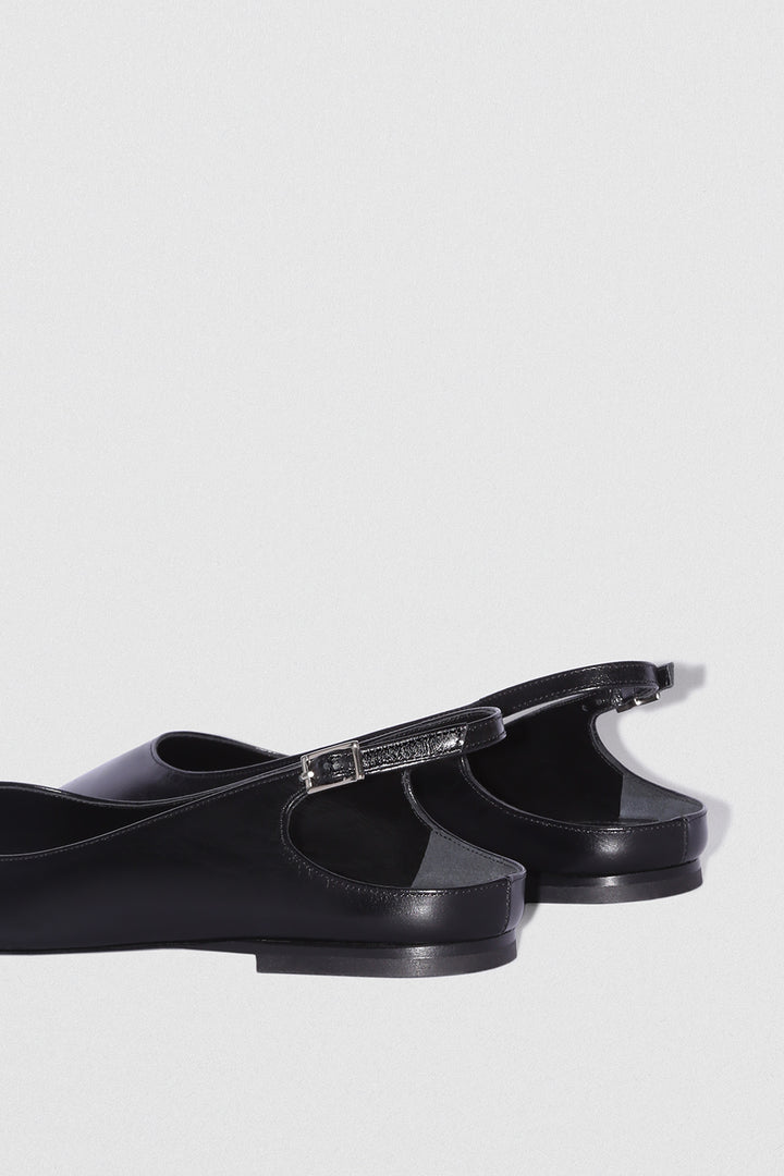 Koyna Black Creased Calf Leather Slingback Flat