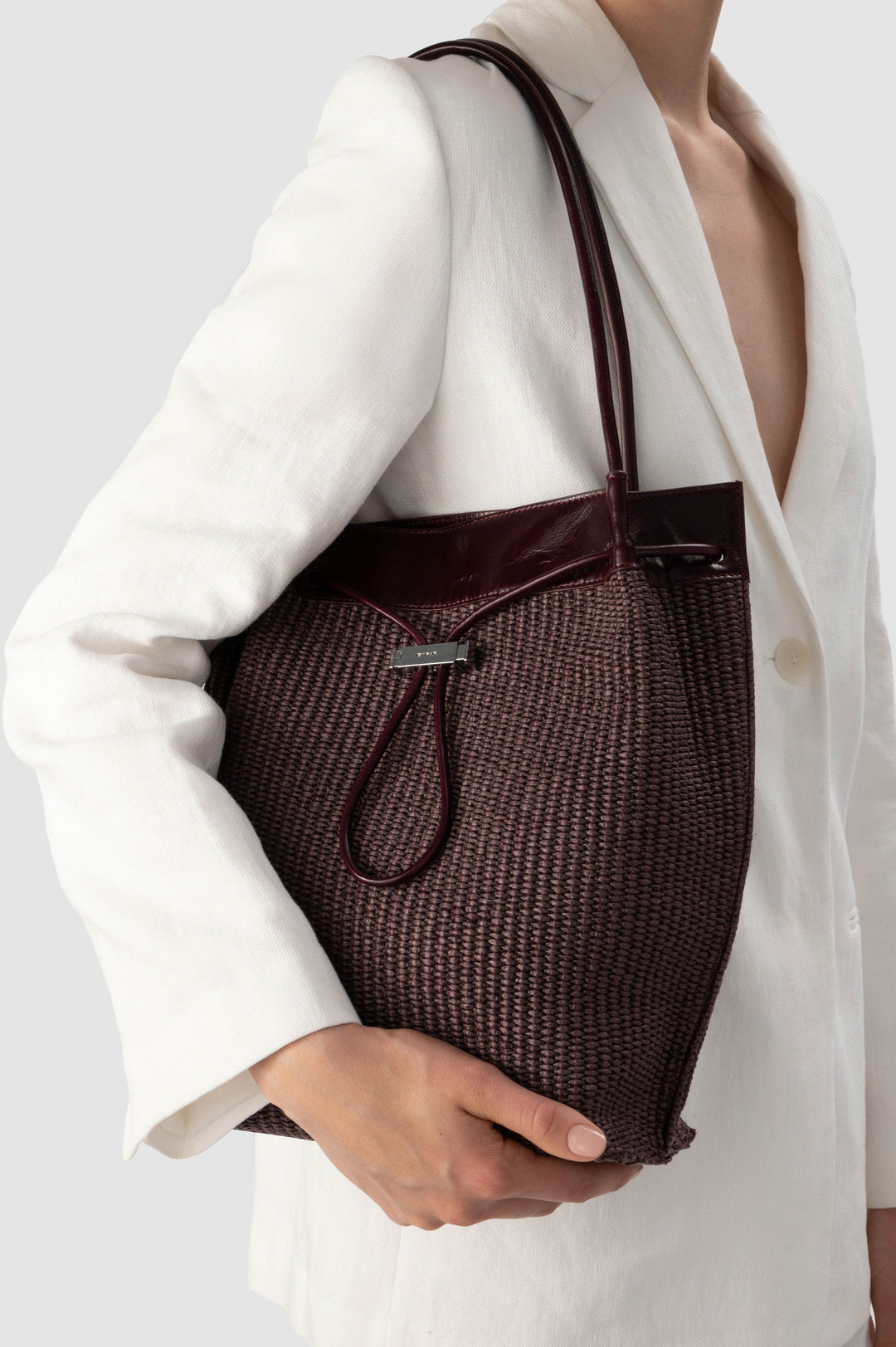 Kayla Grape Raffia and Calf Leather Shoulder Bag