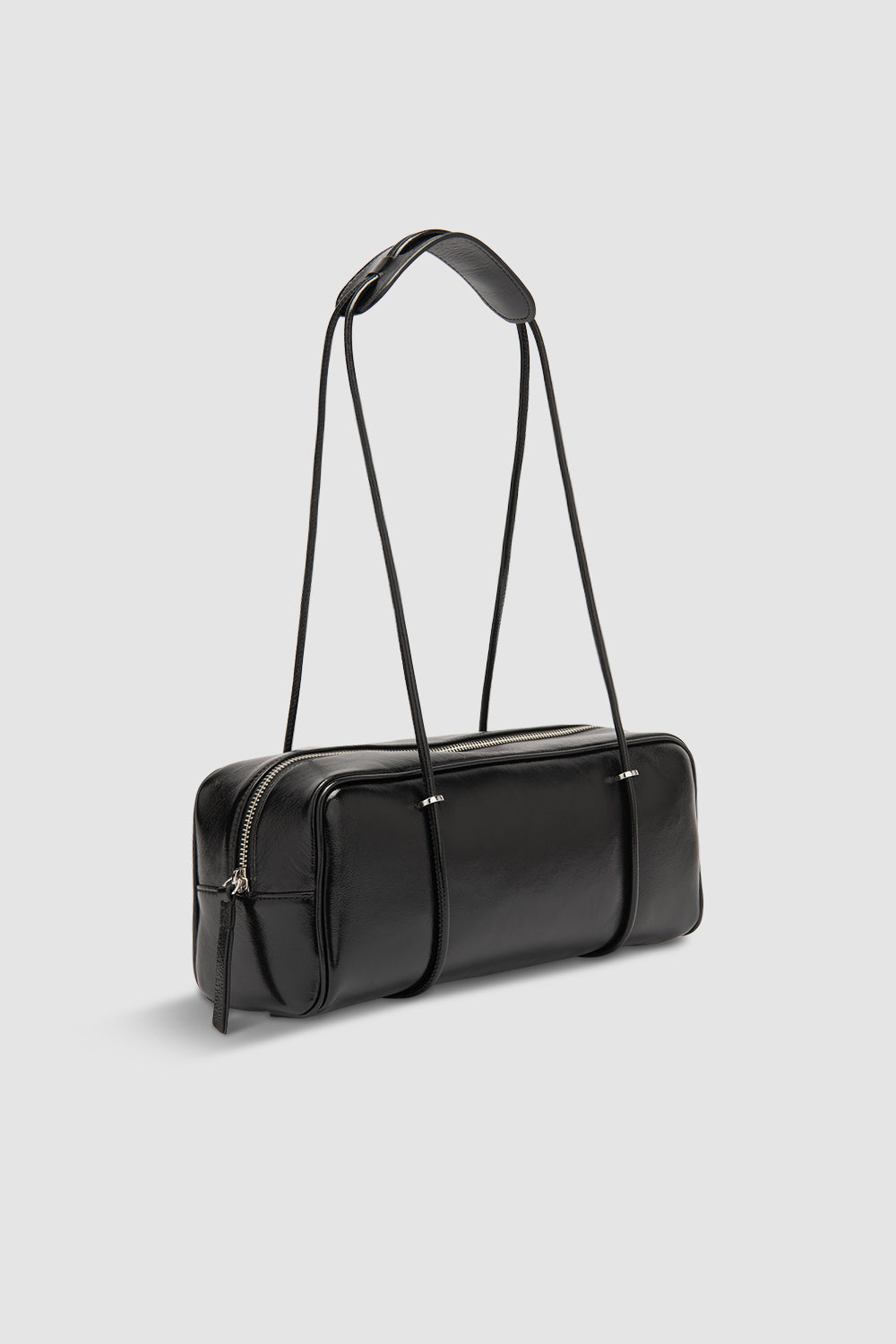Kimberly Black Glossy Textured Leather Shoulder Bag