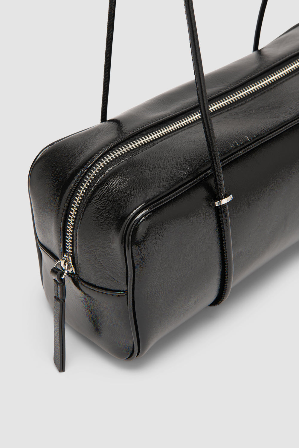 Kimberly Black Glossy Textured Leather Shoulder Bag