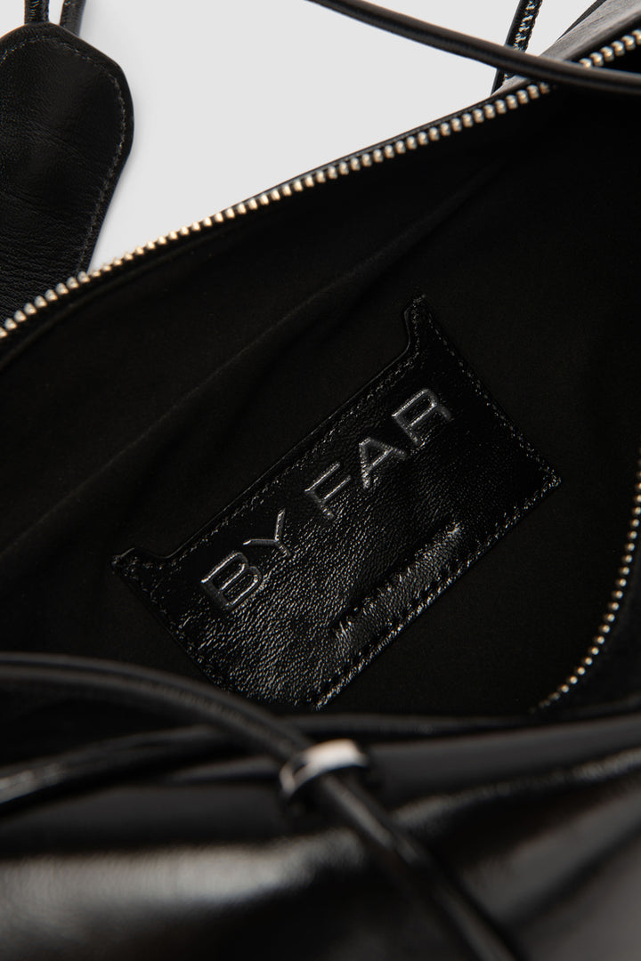 Kimberly Black Glossy Textured Leather Shoulder Bag