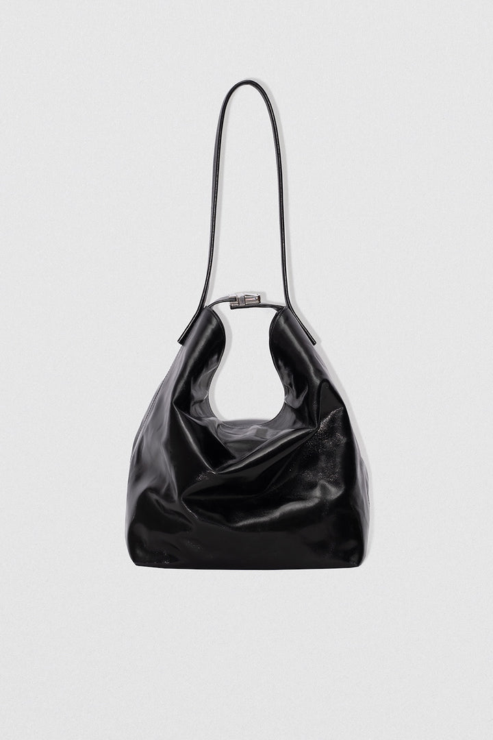 Maxi Bea Black Creased Calf Leather Hobo Bag