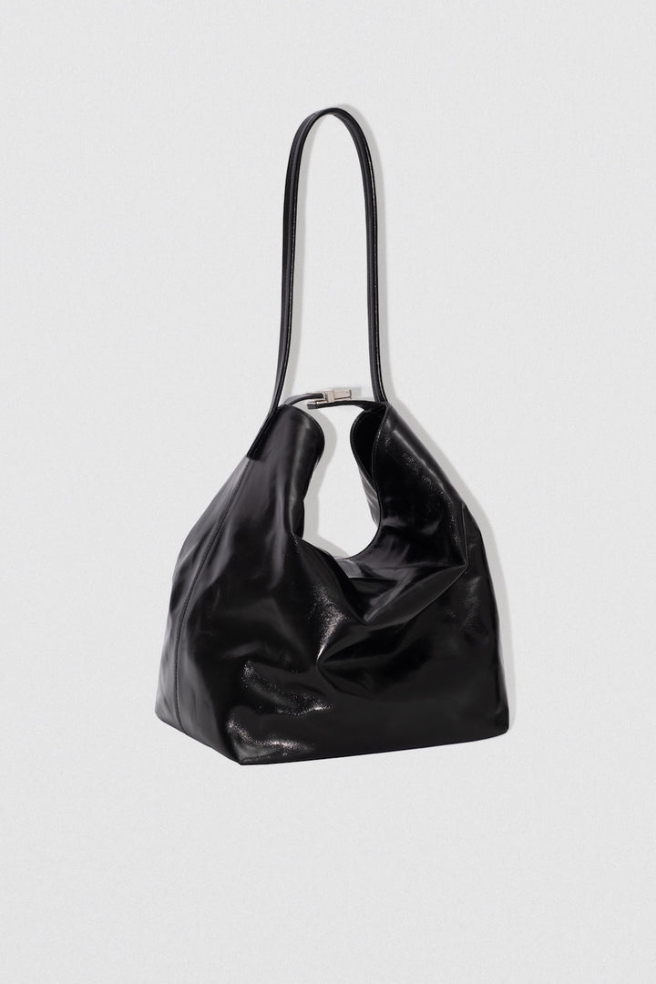 Maxi Bea Black Creased Calf Leather Hobo Bag