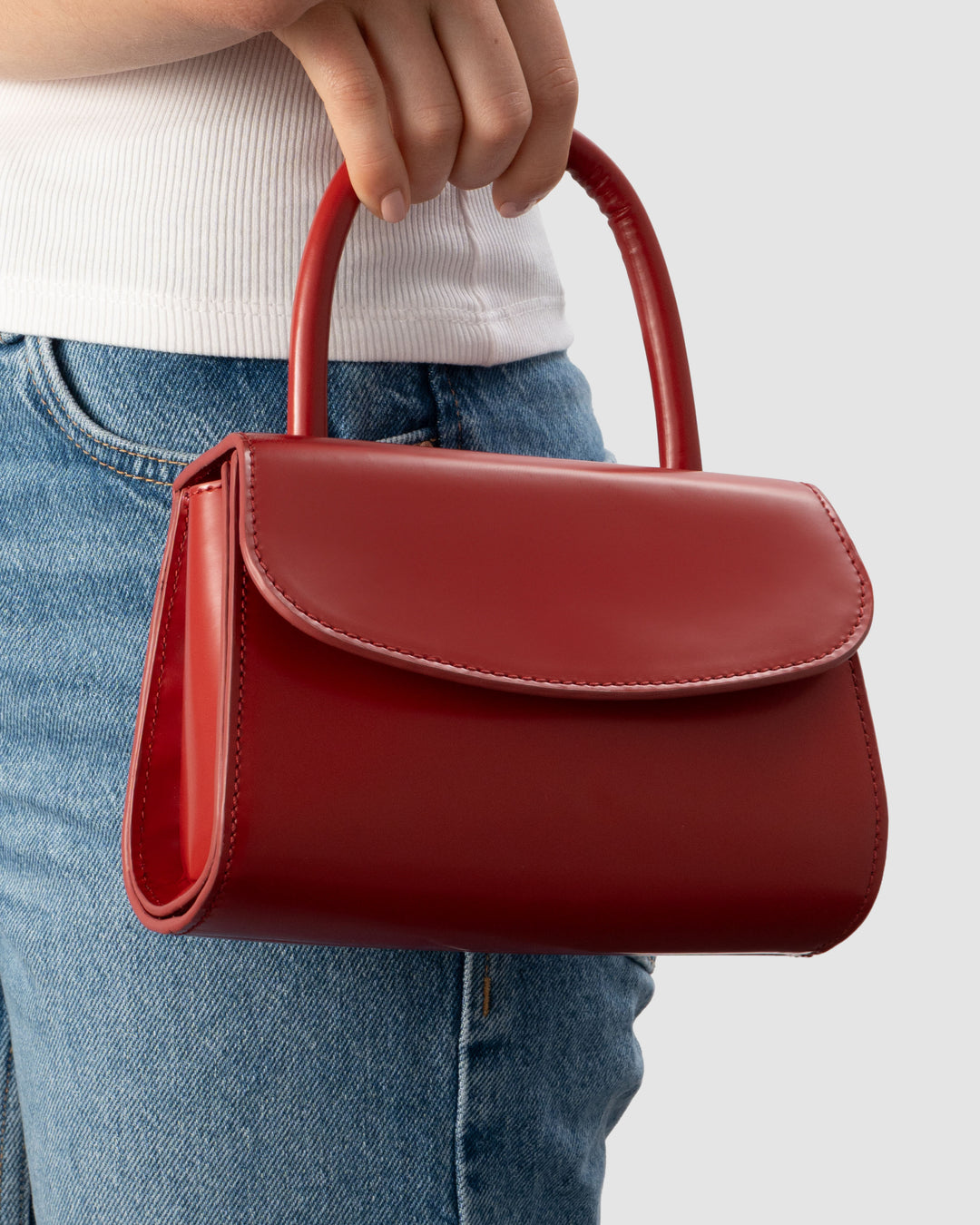 Mini 2.0 Blood Red Semi Patent Leather Top-Handle Bag