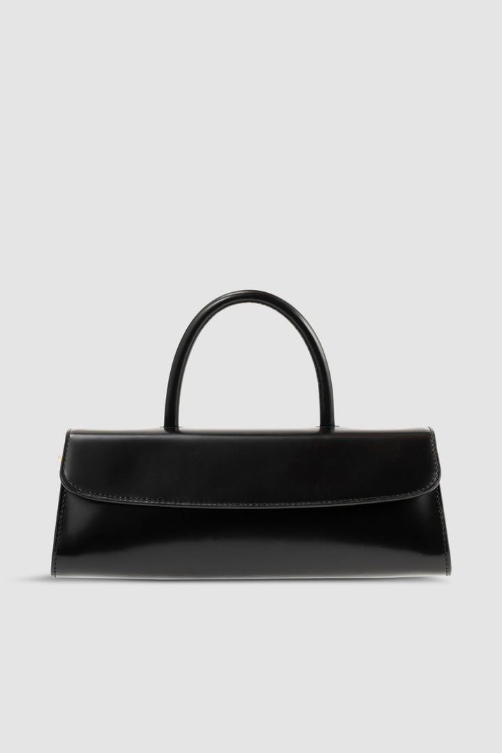 Mini Longa Black Semi Patent Leather Top-Handle Bag