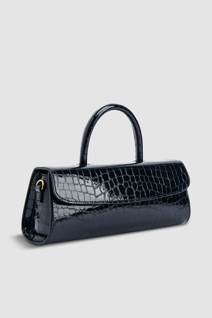Mini Longa Croco Embossed Top-Handle Bag