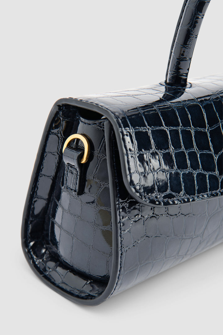 Mini Longa Croco Embossed Top-Handle Bag