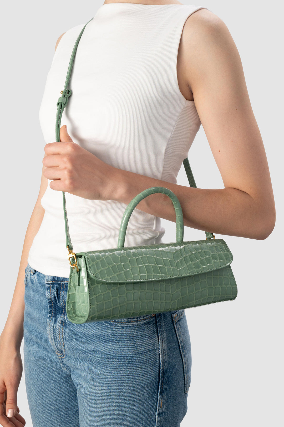Mini Longa Fresh Croco Embossed Leather Top-Handle Bag