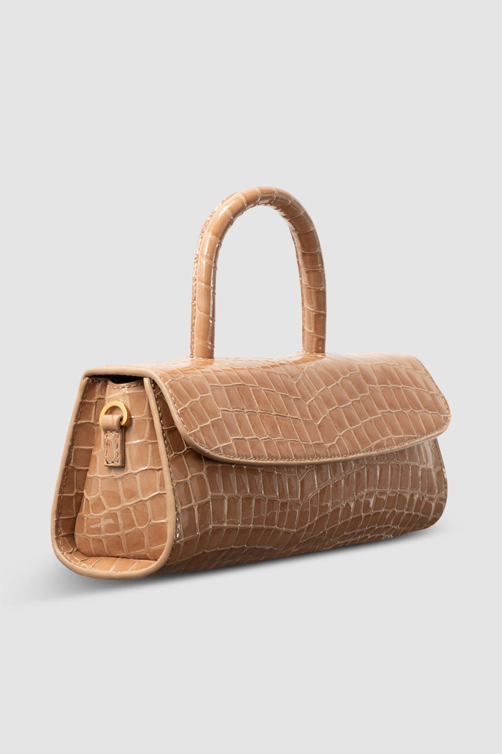 Mini Longa Light Tan Croco Embossed Leather Top-Handle Bag