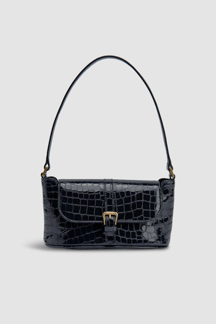 Miranda Baguette Croco Embossed Shoulder Bag