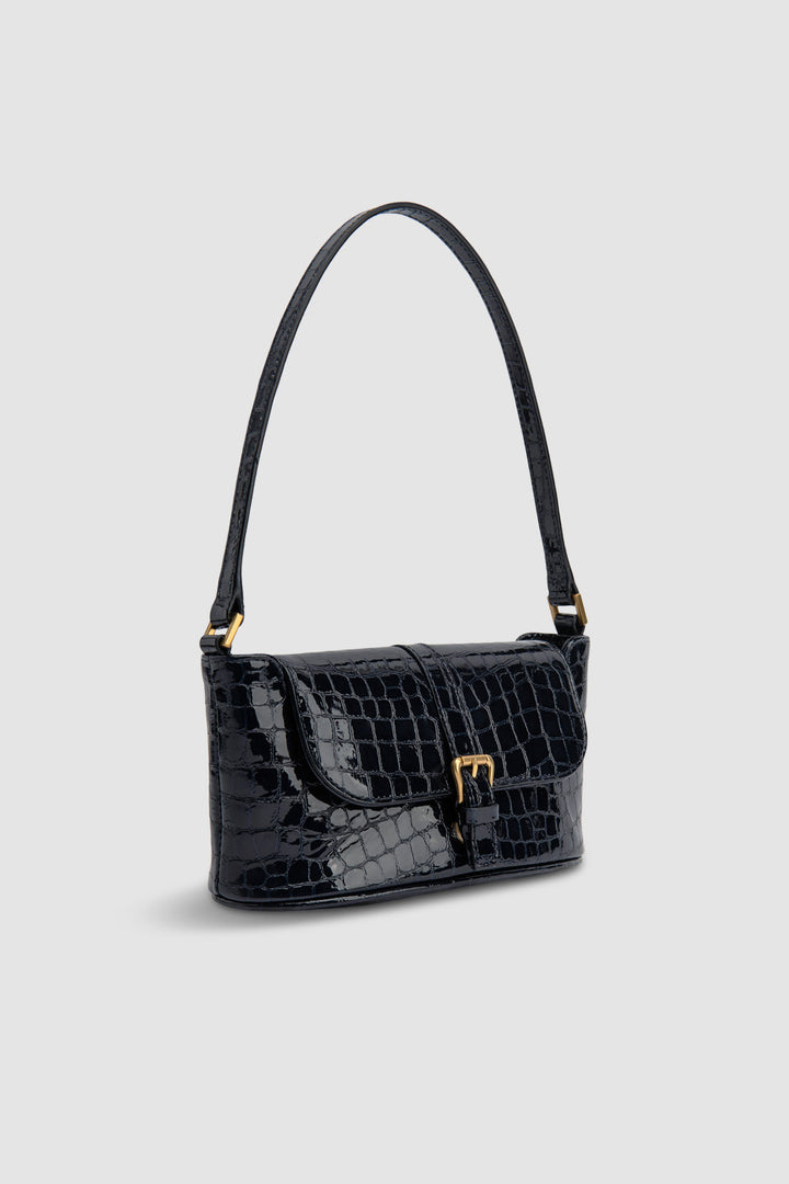 Miranda Baguette Croco Embossed Shoulder Bag