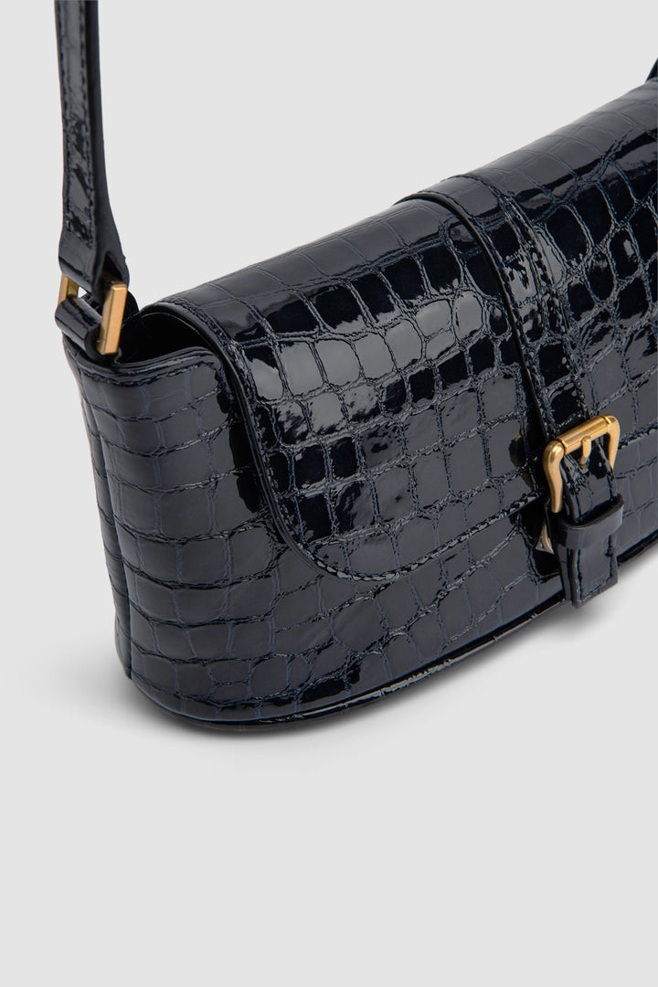 Miranda Baguette Croco Embossed Shoulder Bag