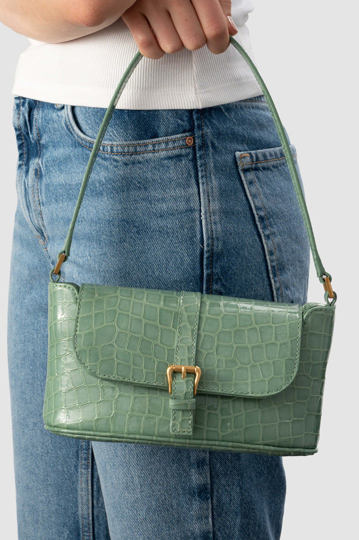 Miranda Baguette Fresh Croco Embossed Leather Shoulder Bag