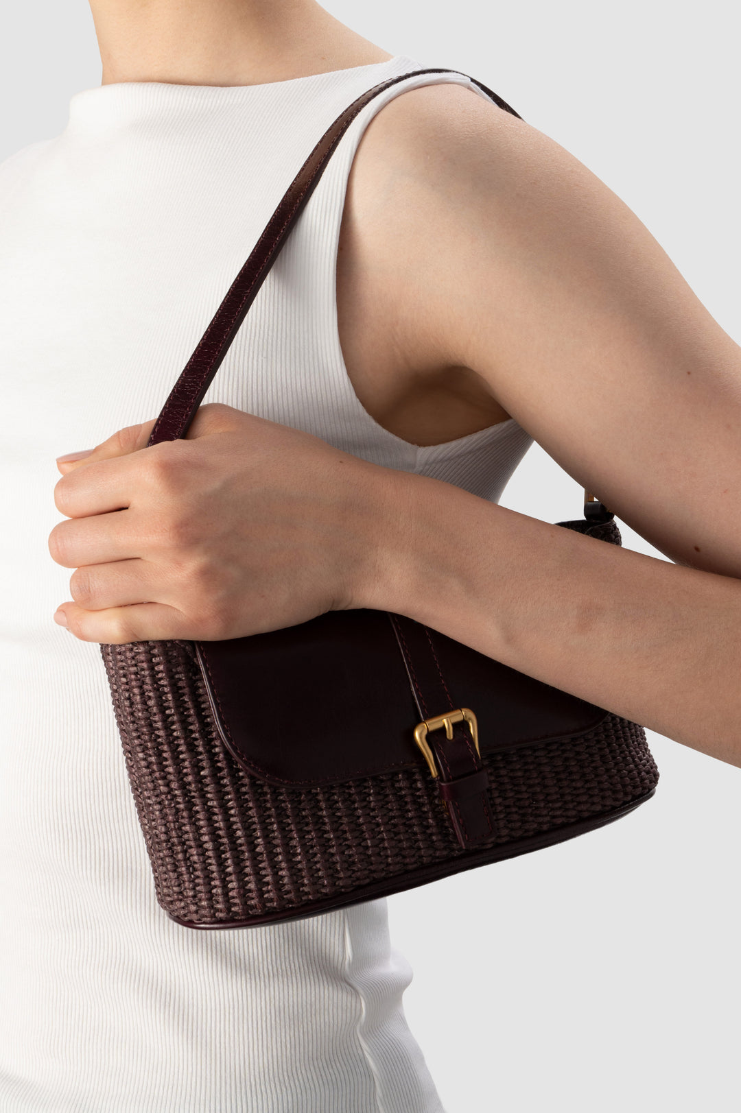 Miranda Baguette Grape Raffia and Calf Leather Shoulder Bag