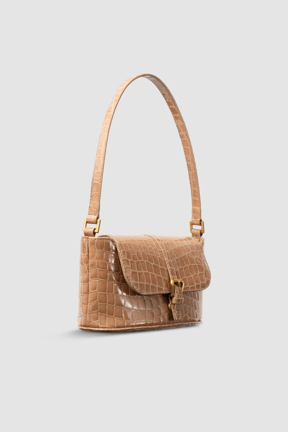Miranda Baguette Light Tan Croco Embossed Leather Shoulder Bag
