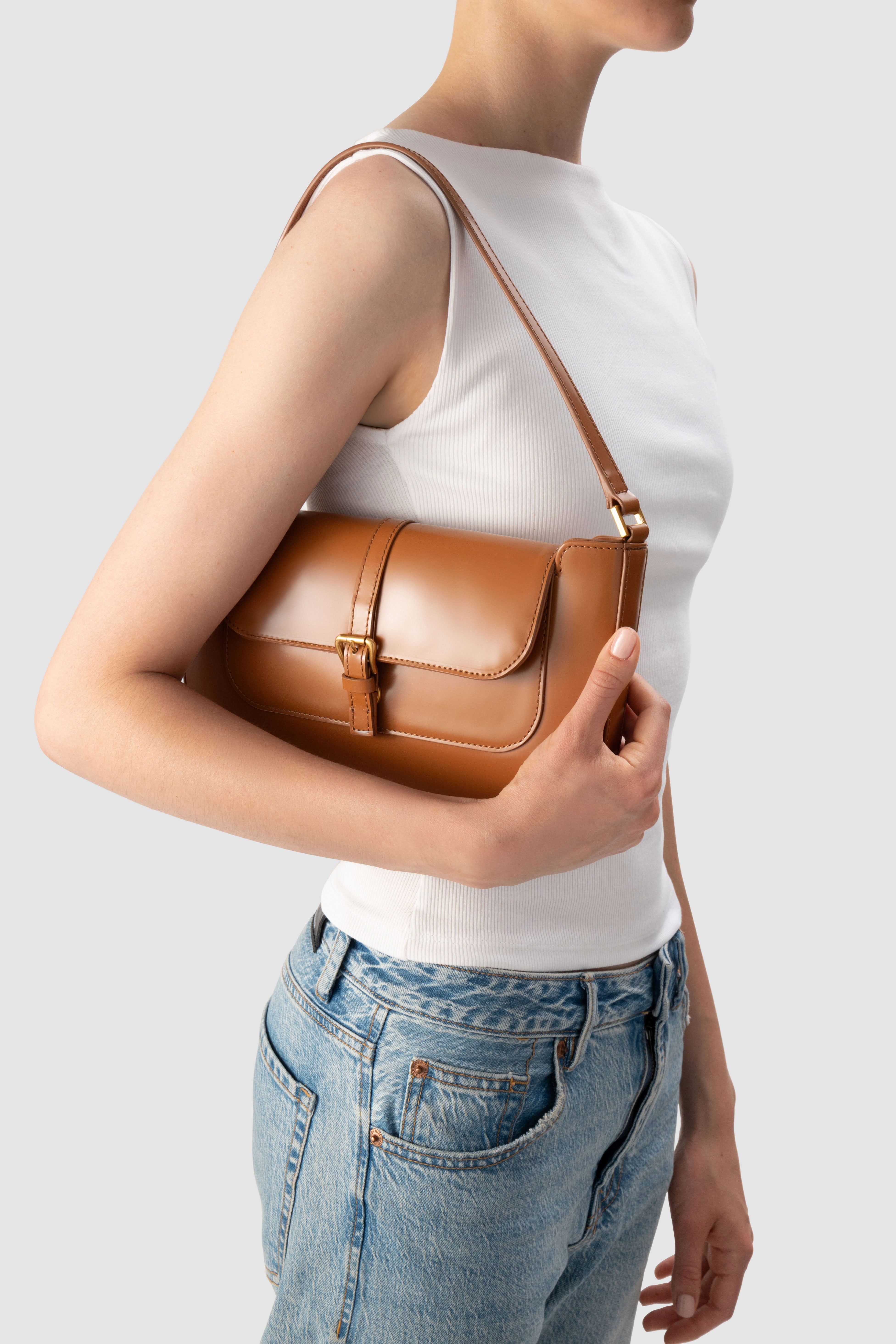 Miranda Summer Tan Semi Patent Leather Shoulder Bag – BY FAR