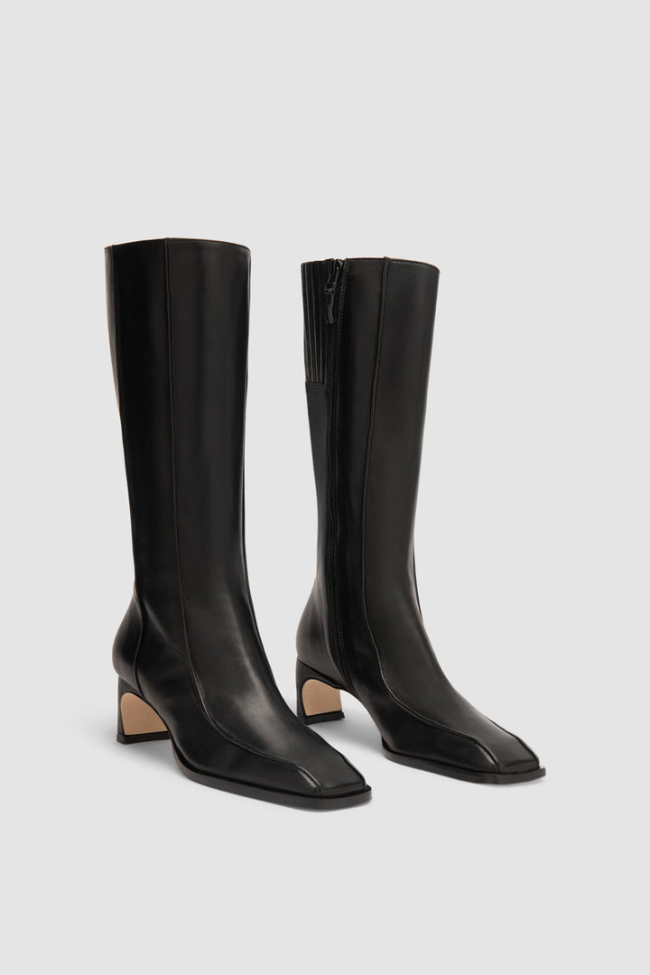 Nieves Black Lamb Nappa Leather Knee-High Boot