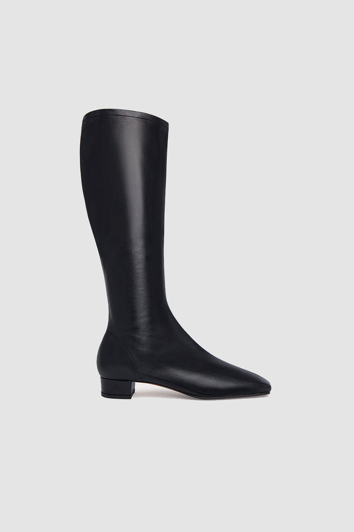 Edie Black Leather Knee-High Boot