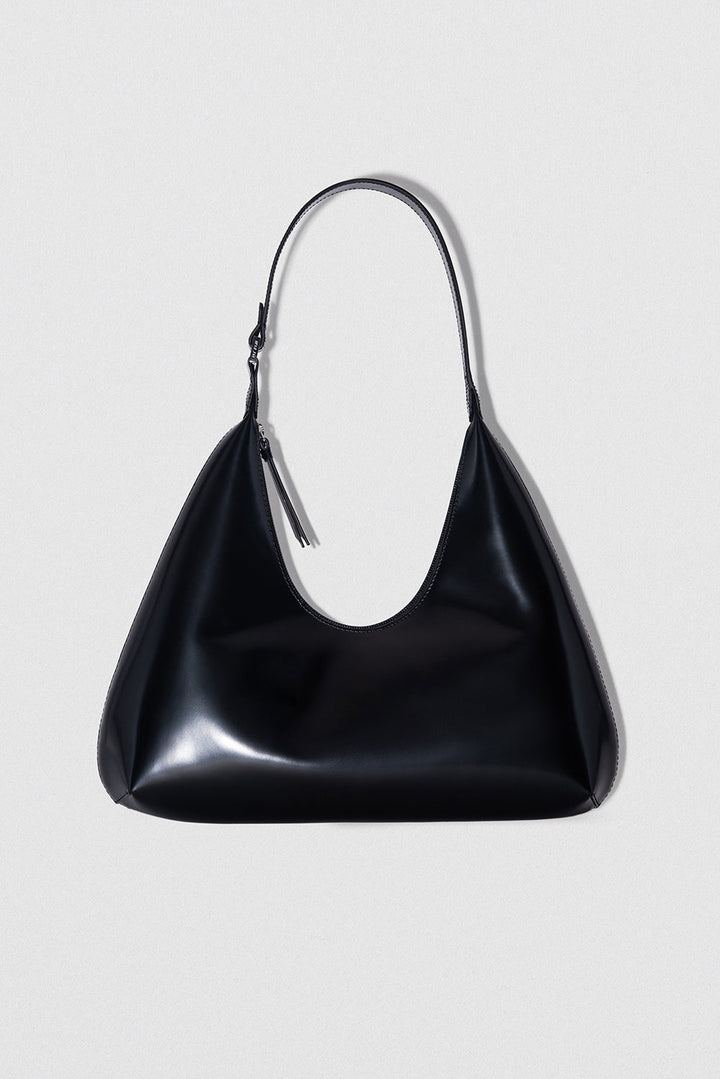 Amber Black Semi Patent Leather Shoulder bag