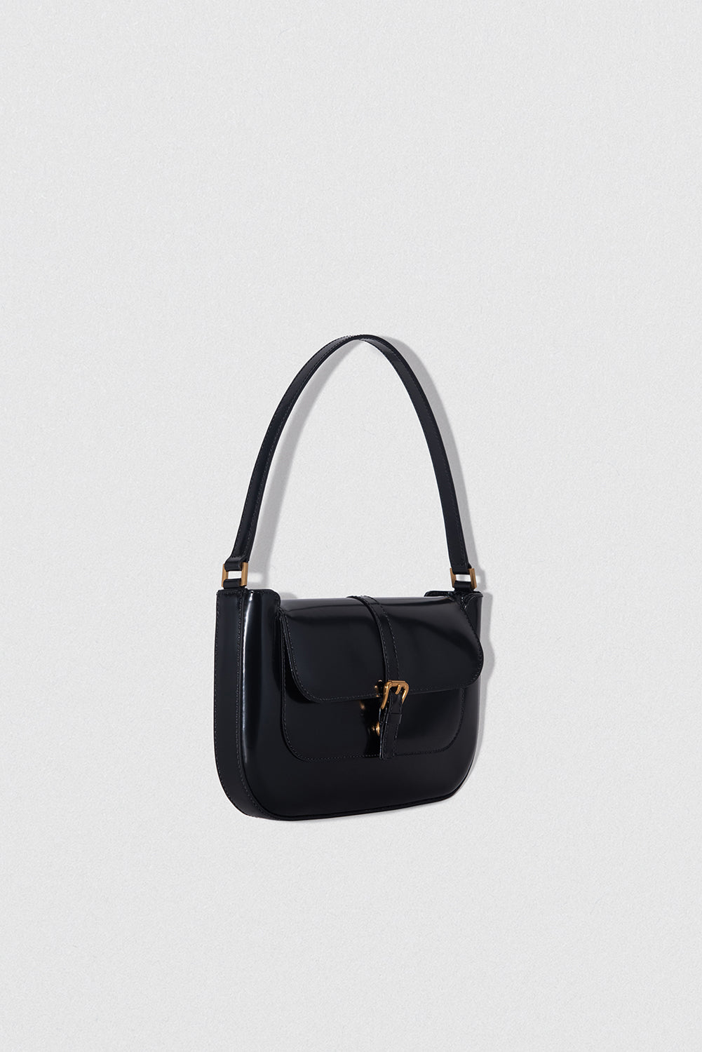 Miranda Black Semi Patent Leather Shoulder Bag