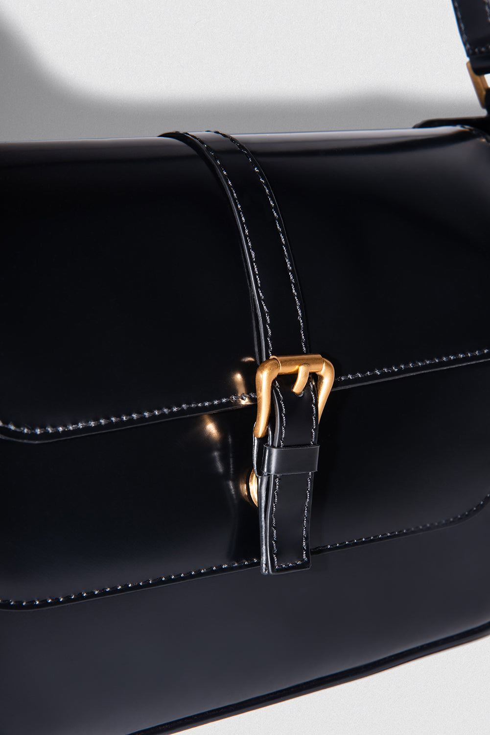 Miranda Black Semi Patent Leather Shoulder Bag