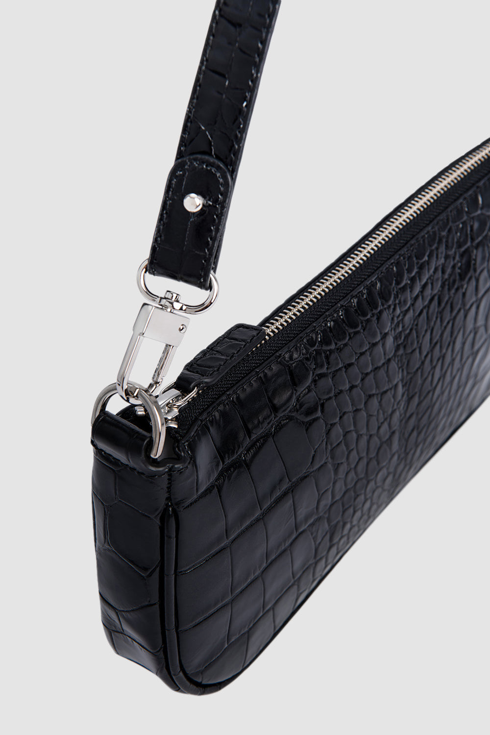 Rachel Black Croco Embossed Leather Shoulder Bag