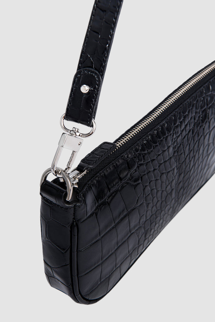 Rachel Black Croco Embossed Leather Shoulder Bag