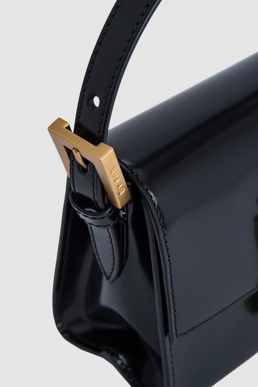 Fran Black Semi Patent Leather Top-Handle Bag