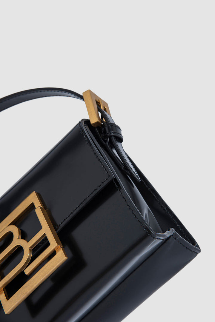 Fran Black Semi Patent Leather Top-Handle Bag