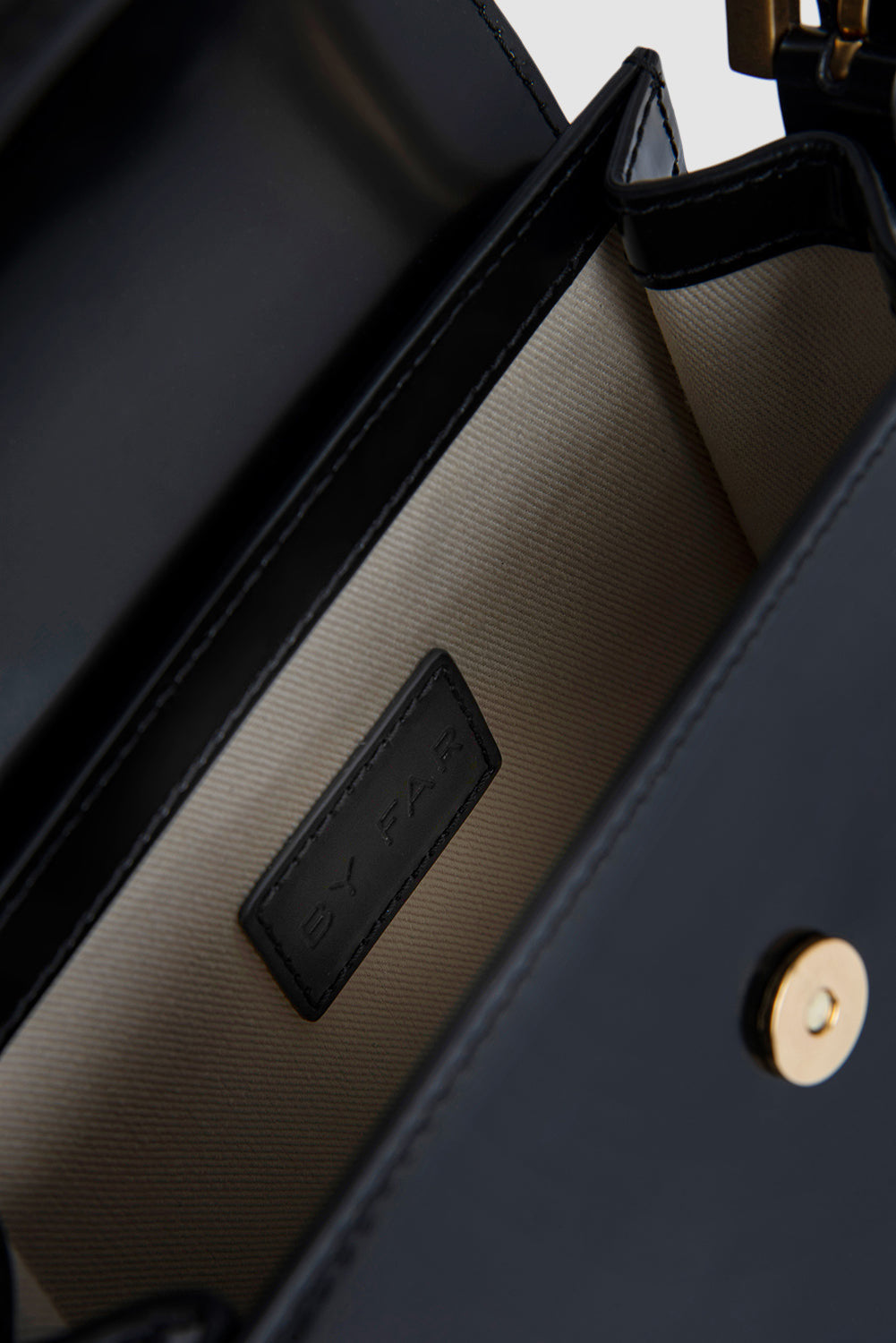 Fran Black Semi Patent Leather Top-Handle Bag