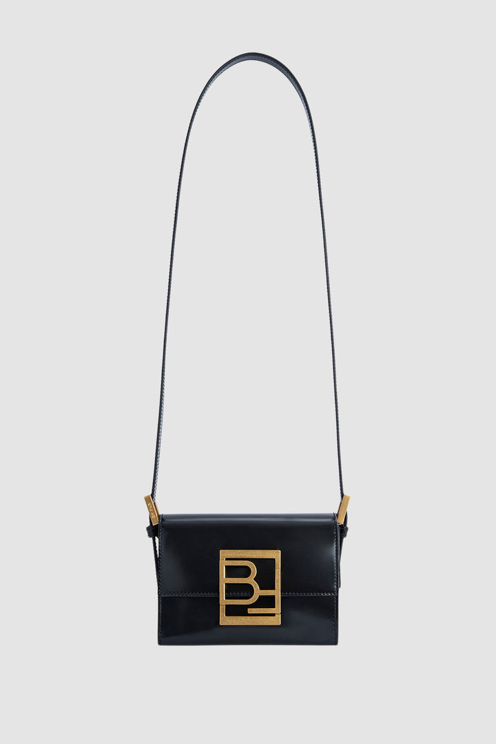 Fran Black Semi Patent Leather Top-Handle Bag