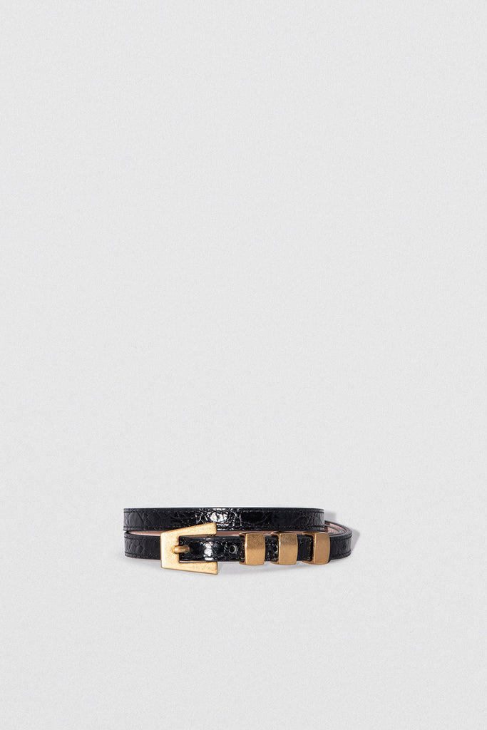 Vic Black Circular Croco Embossed Leather Belt – BY FAR
