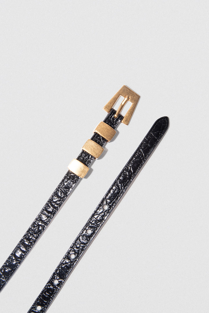 Vic Black Circular Croco Embossed Leather Belt