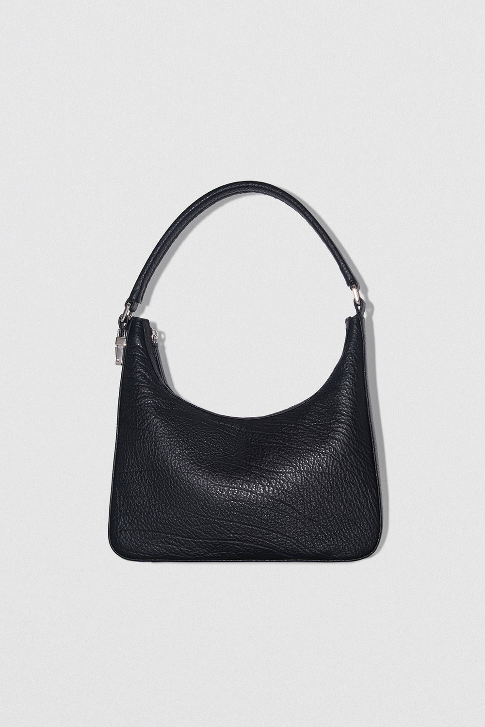 Rhea Black Large Grain Leather Shoulder Bag