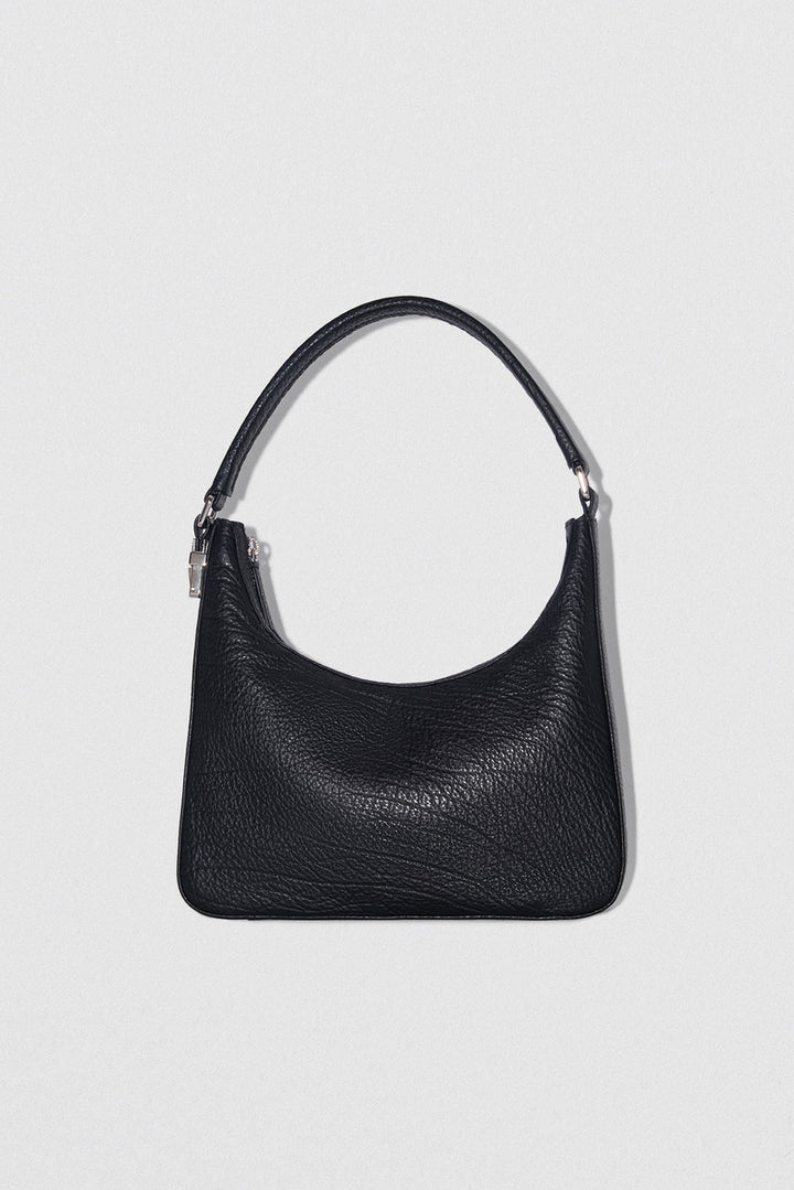 Rhea Black Large Grain Leather Shoulder Bag