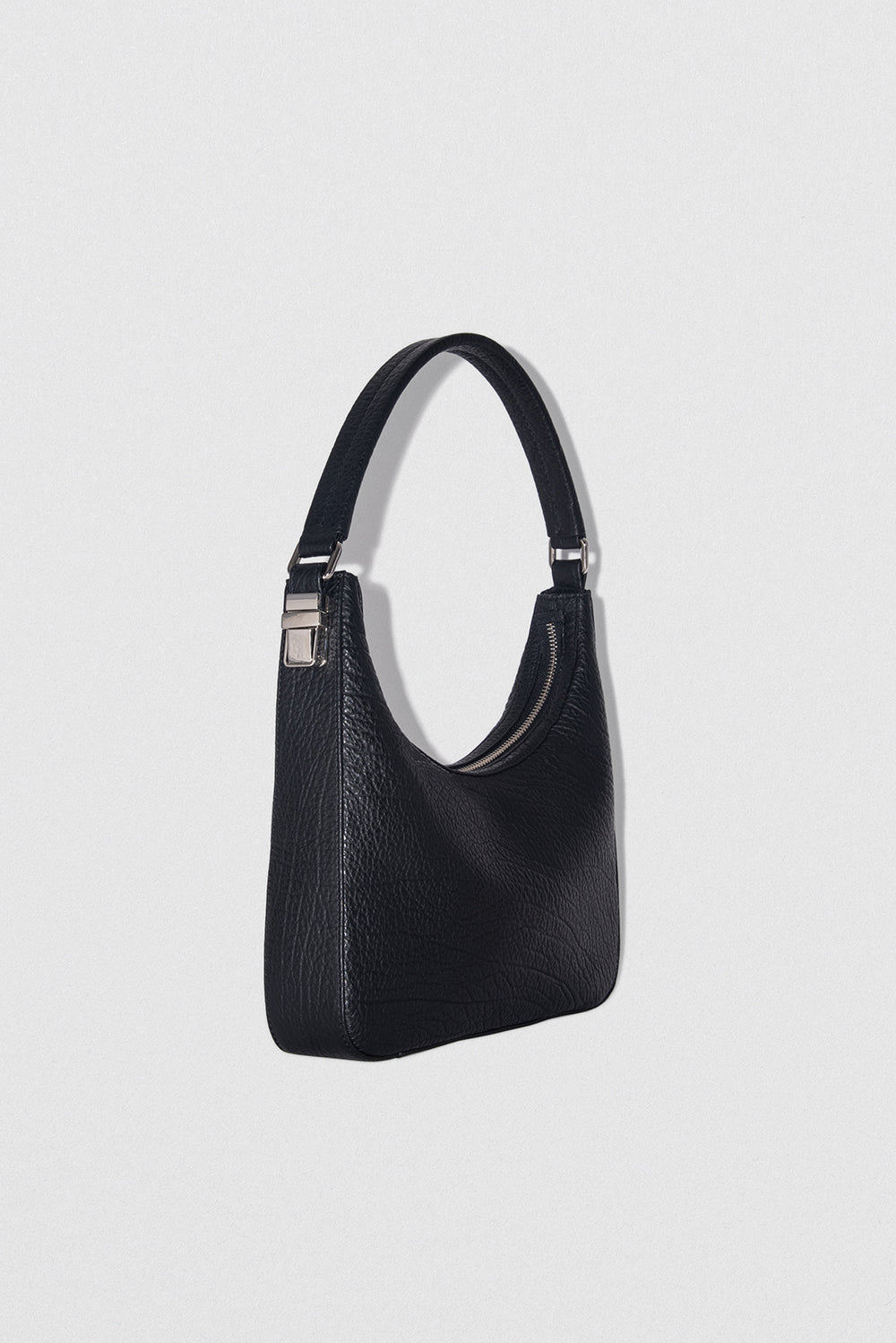 Rhea Black Large Grain Leather Shoulder Bag
