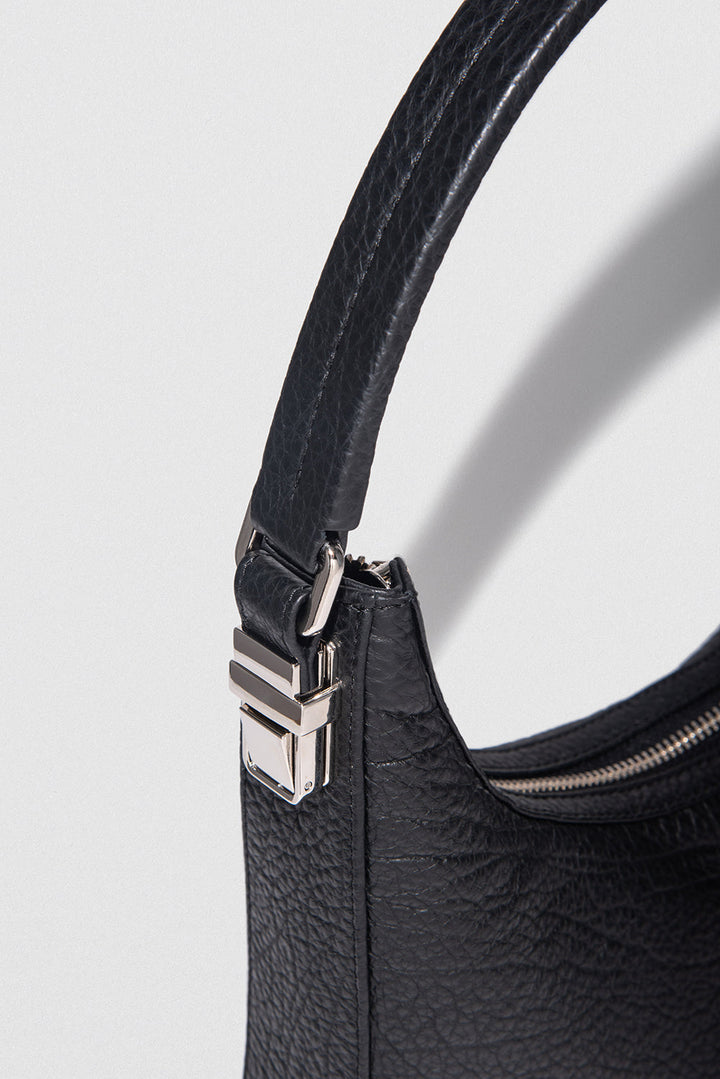 Rhea Black Large Grain Leather Shoulder Bag