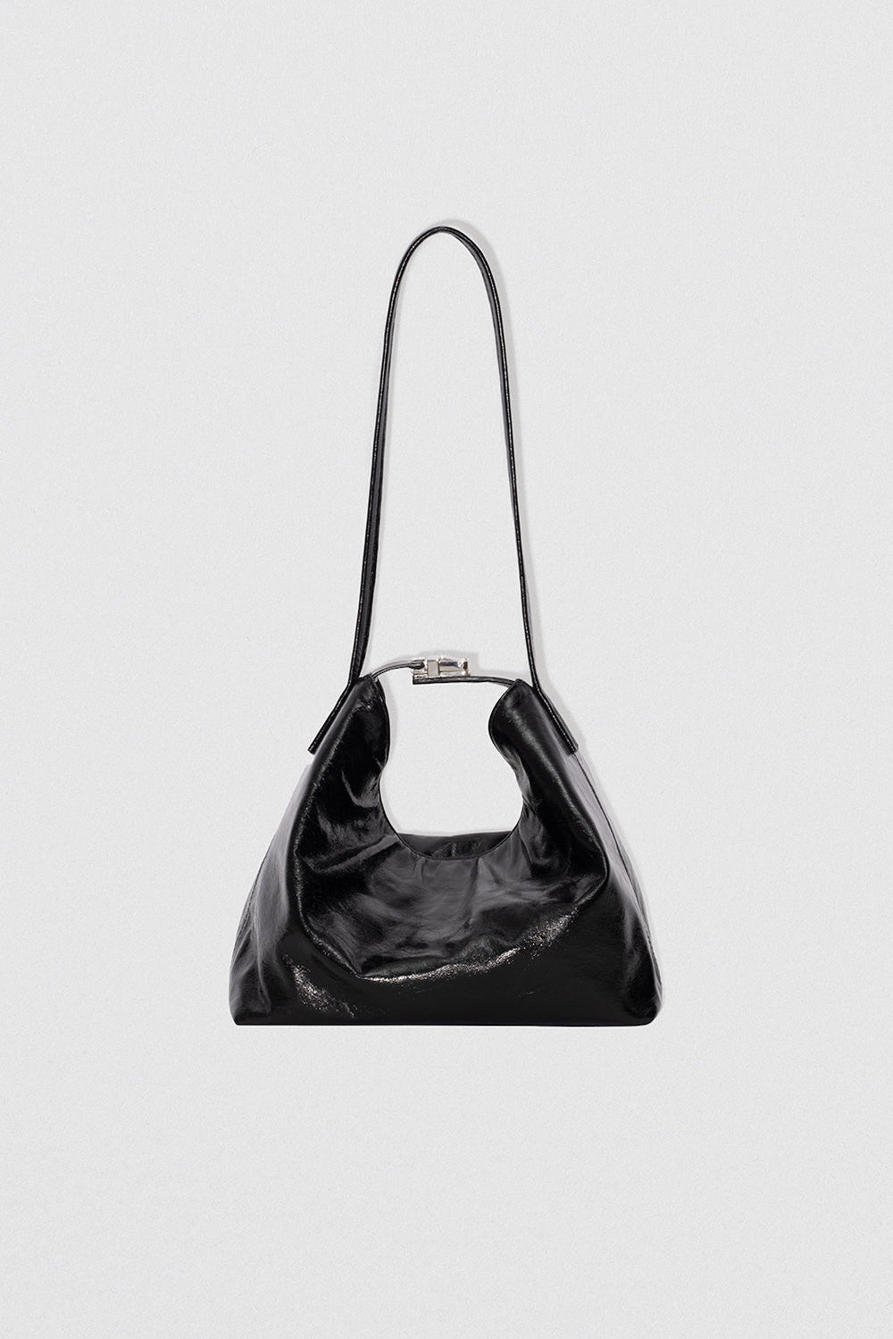 Bea Black Creased Leather Hobo Bag