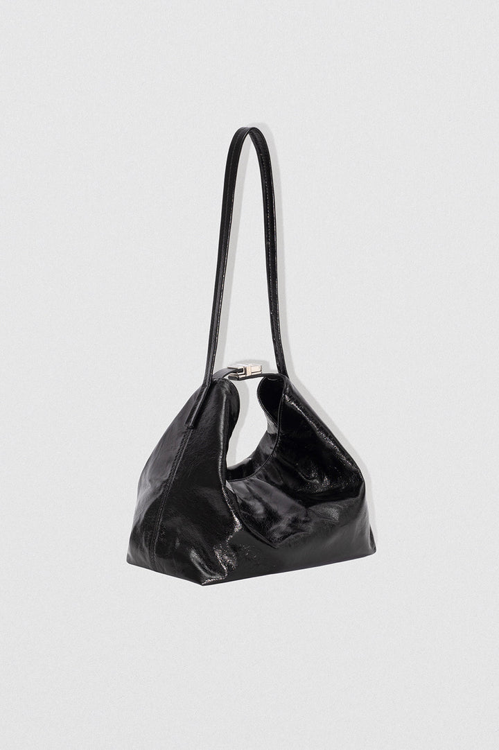 Bea Black Creased Leather Hobo Bag