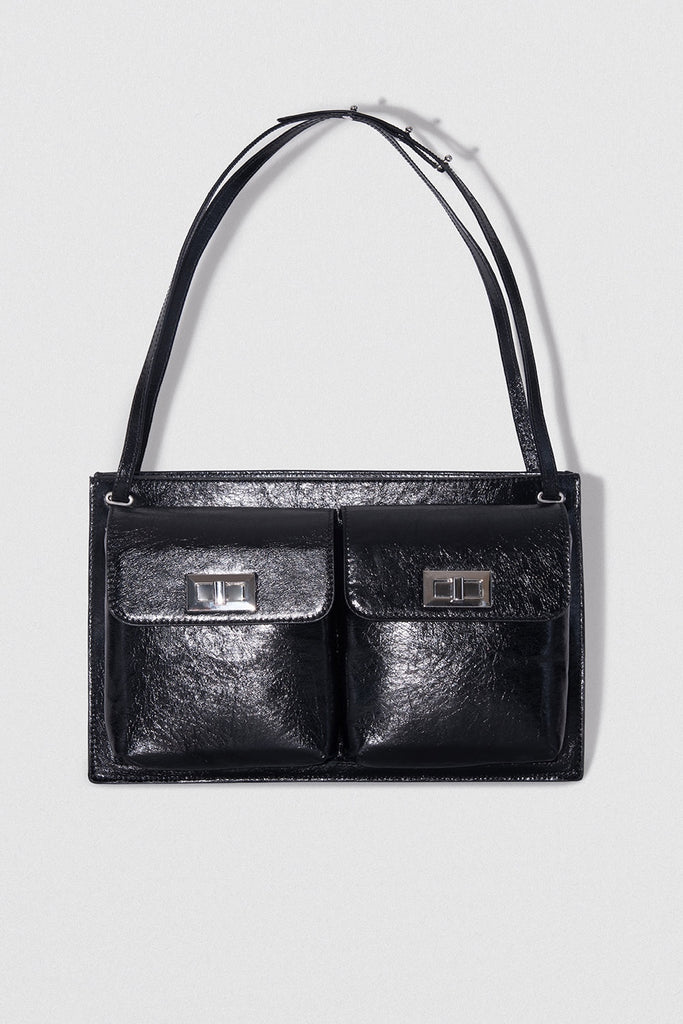 Billy Tote Black Creased Leather Shoulder Bag – BY FAR